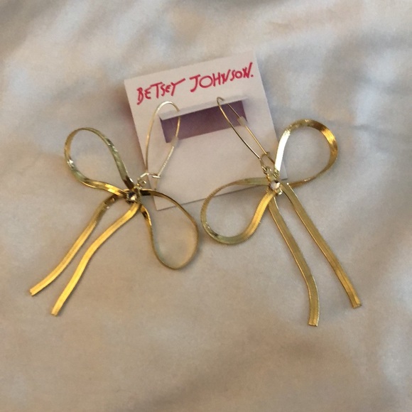 Betsey Johnson Gold Tone Statement Bow Drop Earrings Crystal Accent NWT - Picture 8 of 11